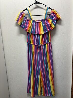 Colorful Rainbow Stripe Off-Shoulder Jumpsuit